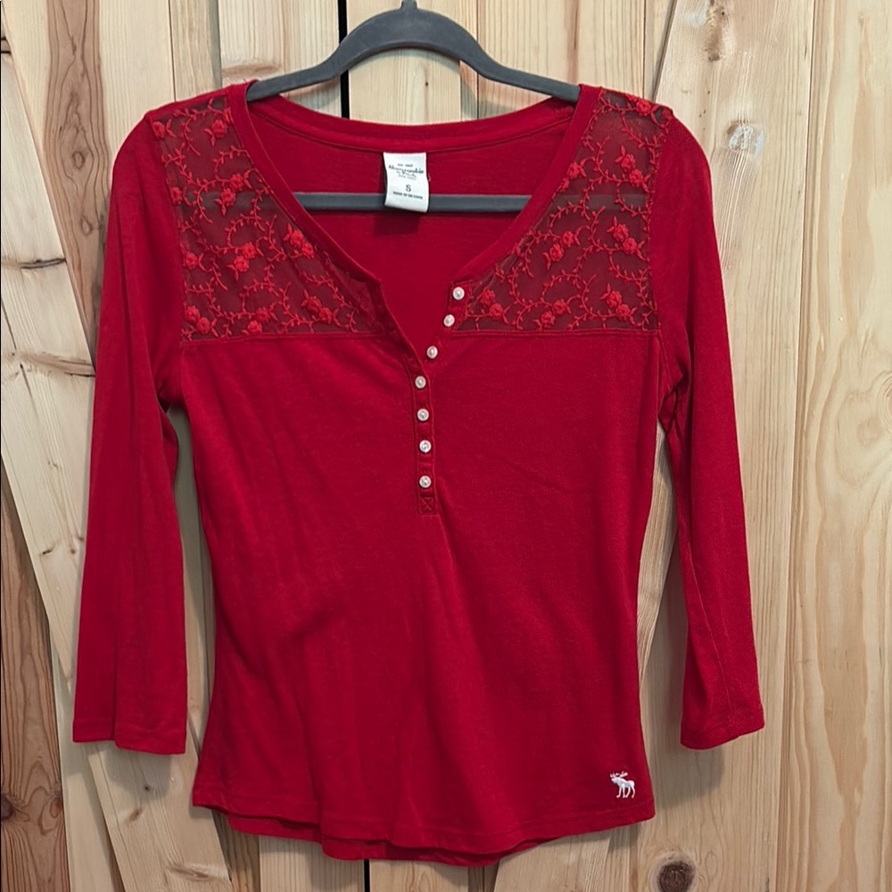 Abercrombie & Fitch Red Lace Detail Women's Top